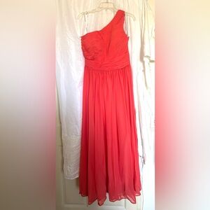 One-Shoulder Coral Pleated Formal Dress